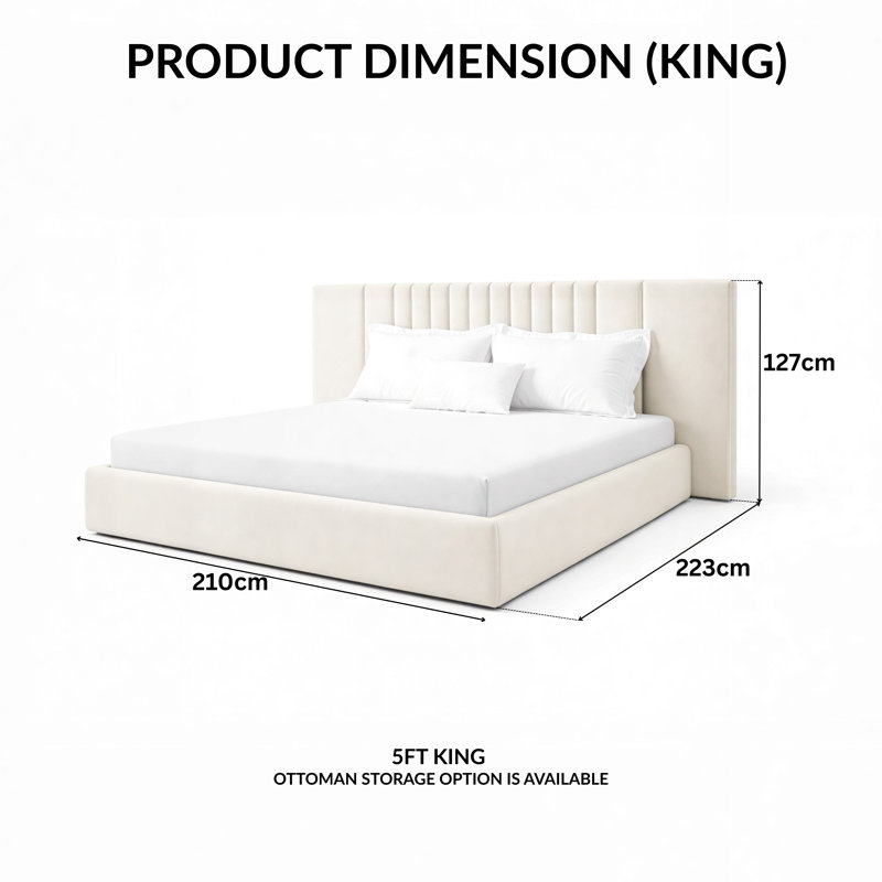 Upholstered Bed, King (153 x 213 cm), Cream