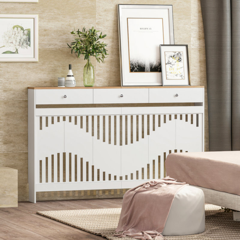 Radiator Cover, 96cm H x 152cm W x 19cm D, White Brown