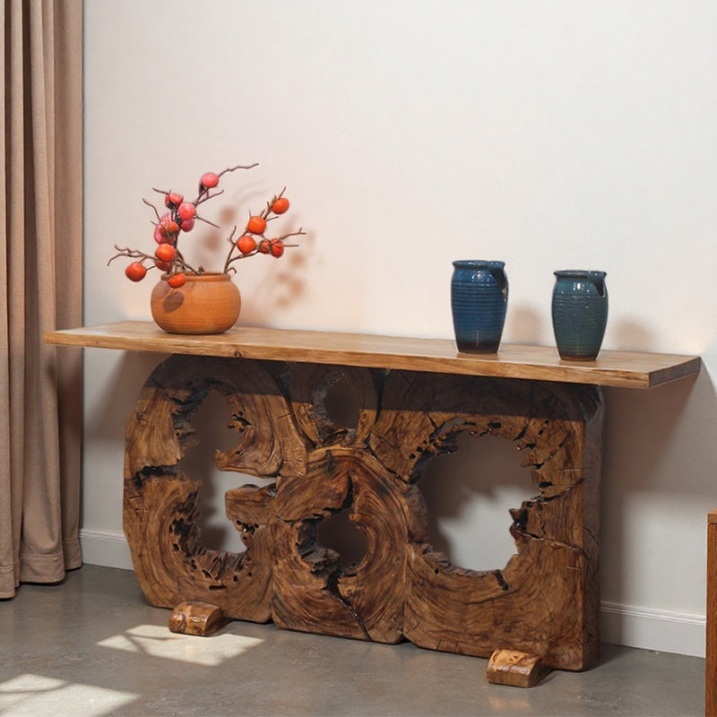 Console en bois naturel de style Wabi-Sabi