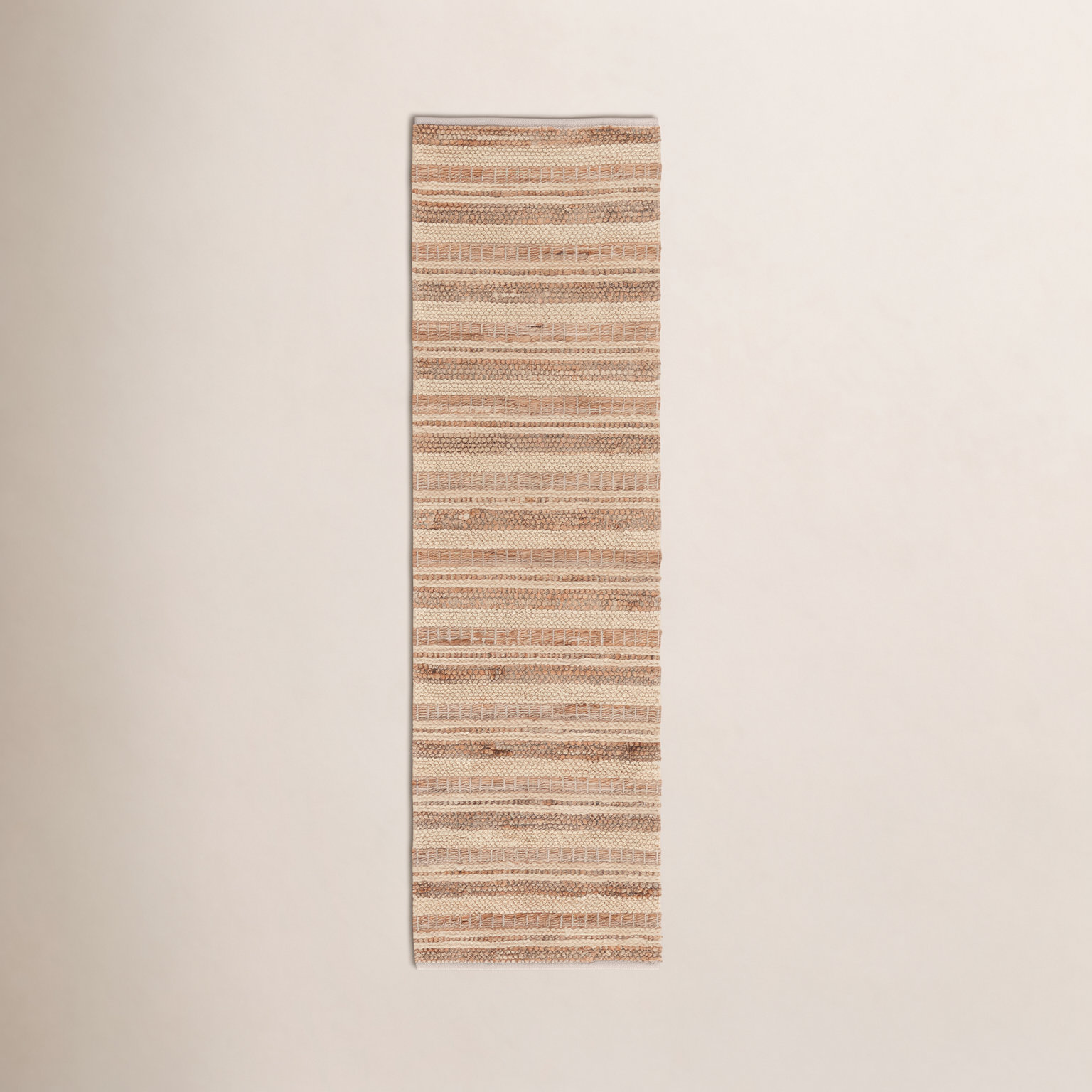 Brown Beige Hand-Woven Striped Wool Rug, Runner 2'3" x 8'