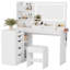 Corner Makeup Vanity Desk with Lights and Mirror, 47" L Shaped Vanity Set with Cushioned Stool& Charging Station, , 5 Drawer, Adjustable 3 Lighting Mode, Bedroom Large Dressing Table-106463124