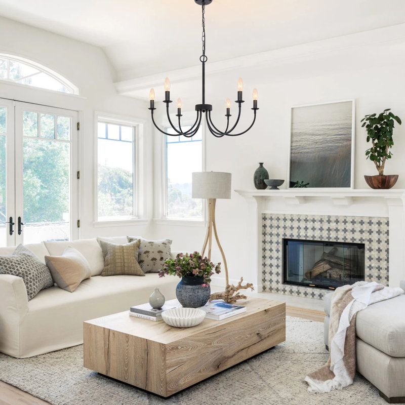 6 - Light Dimmable Classic / Traditional Chandelier, Sand Black