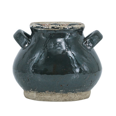 Terracotta Accent Vase with Small Handles - Green
