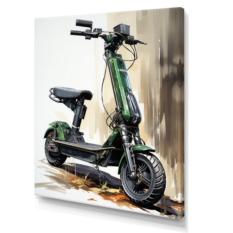 Chieu vert scooter électrique sur toile, H 20 po x l 12 po x P 1 po, Toile tendue