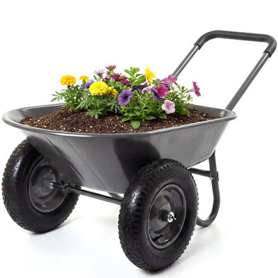 Chariot de jardin brouette, brouette utilitaire robuste à deux roues avec support intégré, 4 pieds cubes , Capacité de 600 lb, gris