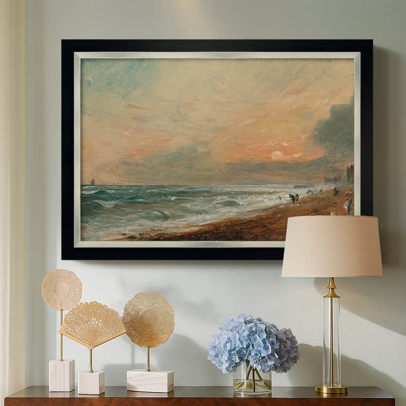 Hove Beach, c. 1824-1826-John Constable-Custom Framed Canvas, 29X41, No, Tuxedo Silver Edge (or Two-Tone Matte Silver