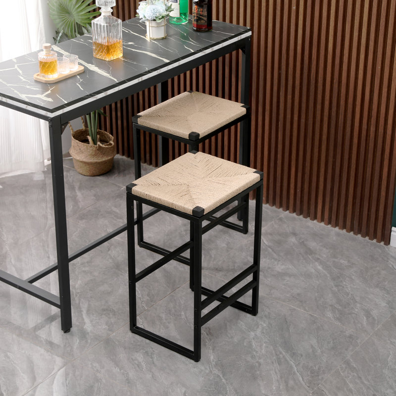 Ensemble de 2 tabourets de bar sans dossier pour comptoir de cuisine, chaises de salle à manger en corde de papier tissées pour la maison et la cuisine (corde de papier sans dossier)
