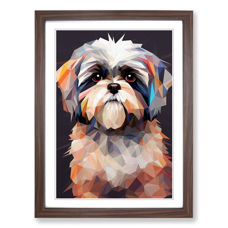 Shih Tzu Geometric - Framed Print, 34cm H x 25cm W x 2cm D, Walnut 