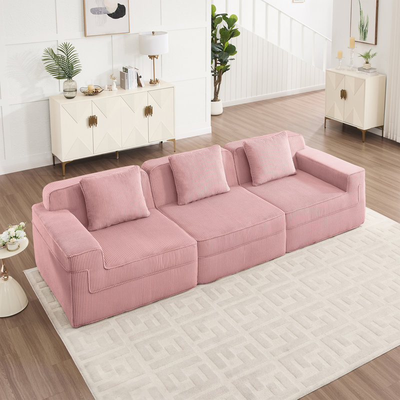 Canapé modulaire 3 places, Rose, H 33,8 po x l 117,3 po x P 41,3 po, 3