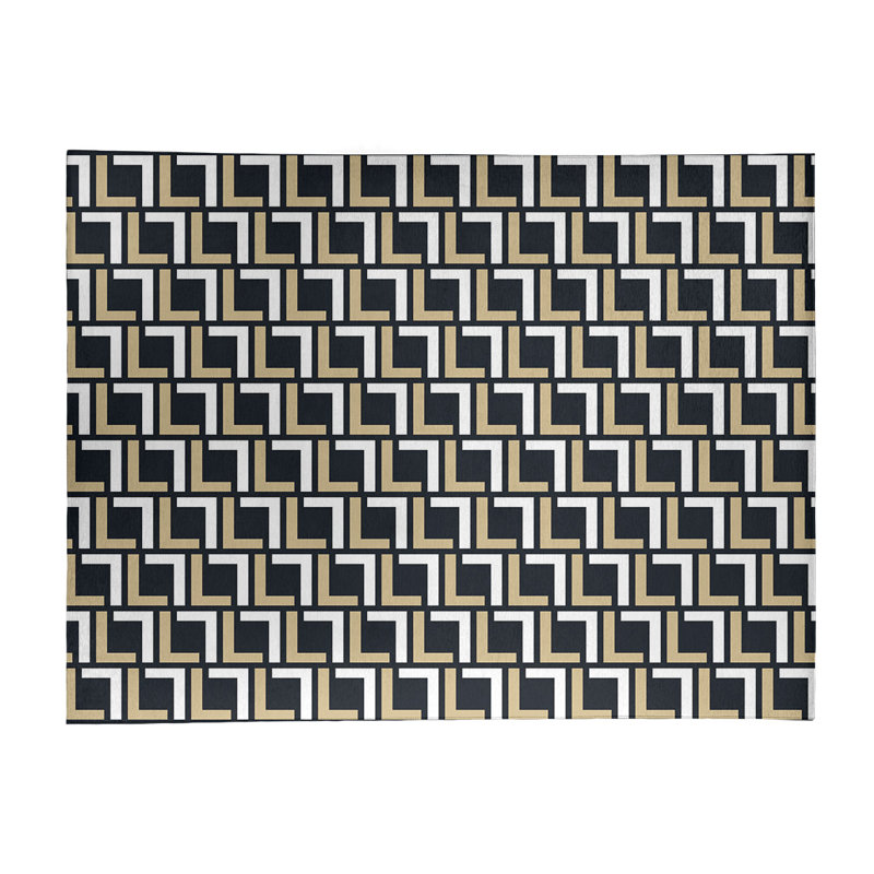 Tapis géométrique noir / beige / blanc, Rectangle 8 pi x 10 pi