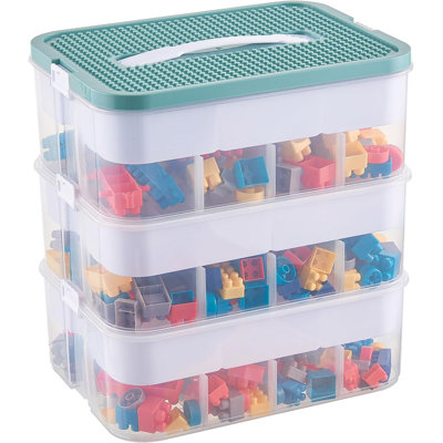 3-layer Plastic Storage Organizer With Handle & Lid Blue