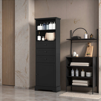 Grande armoire de rangement avec 3 tiroirs et tablettes réglables pour salle de bain, bureau, bureau et intérieur, panneau de fibres à densité moyenne avec finition peinte