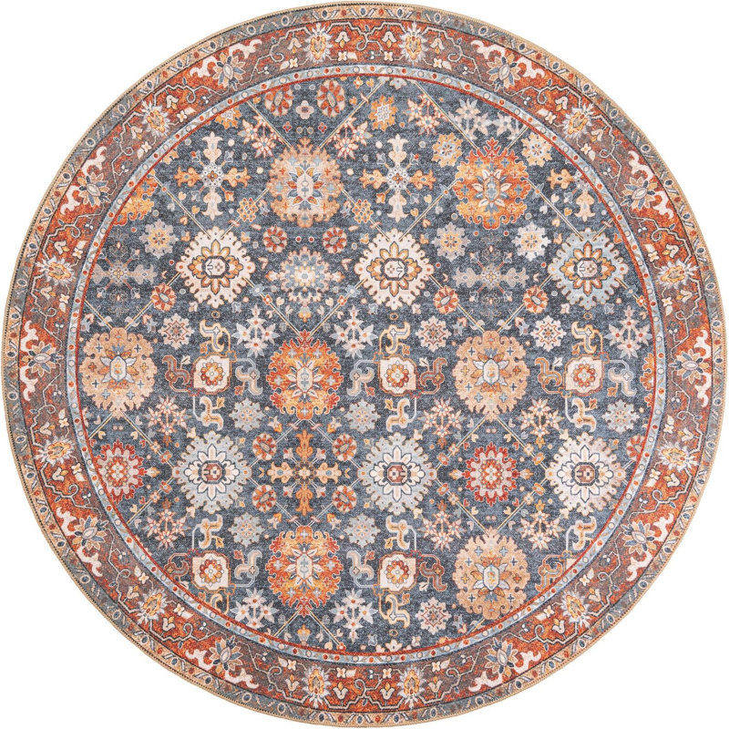 Tapis bleu marine Aucun, Rond 7 pi 10 po