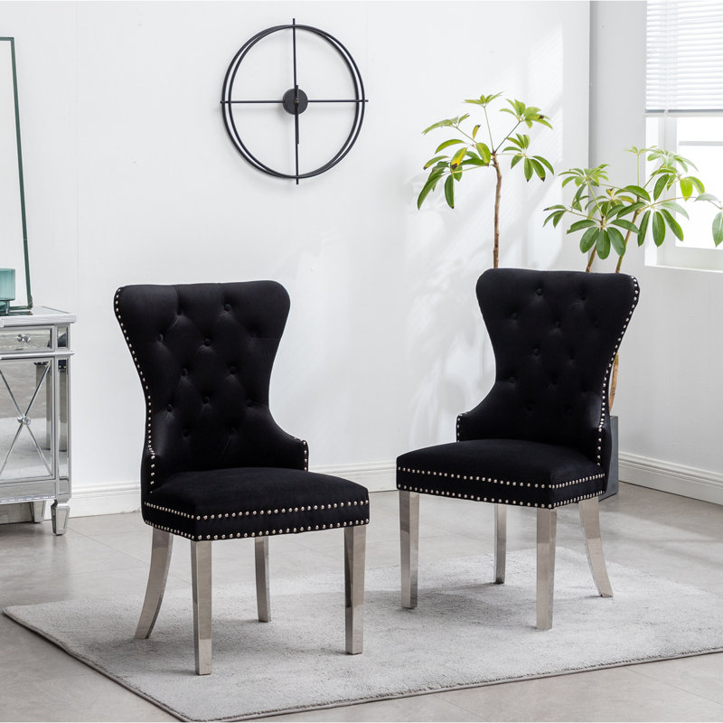 Chaise en velours touffeté Montura, Noir