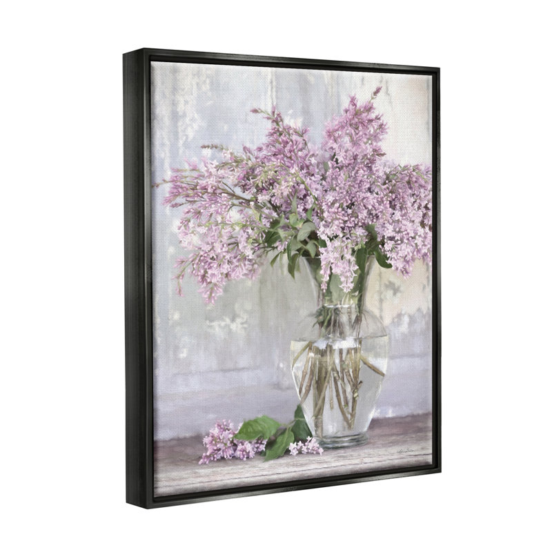 "Tranquil Lilac Flower Vase" par Lori Deiter - cadre flottant, impression, Cadre flottant noir de jais