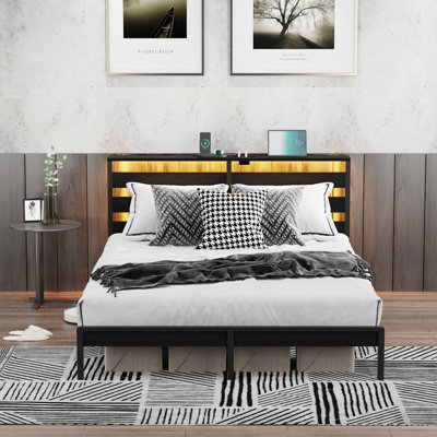Full Size Sturdy Metal Platform Bed with Ambient Lighting
