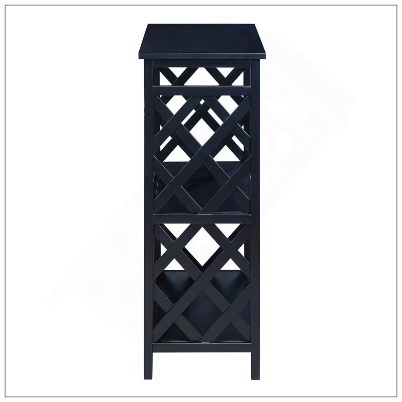 Console à 3 niveaux avec tablettes de rangement, bibliothèque ouverte avec pieds en bois massif pour le couloir, le salon et la chambre à coucher. Noir