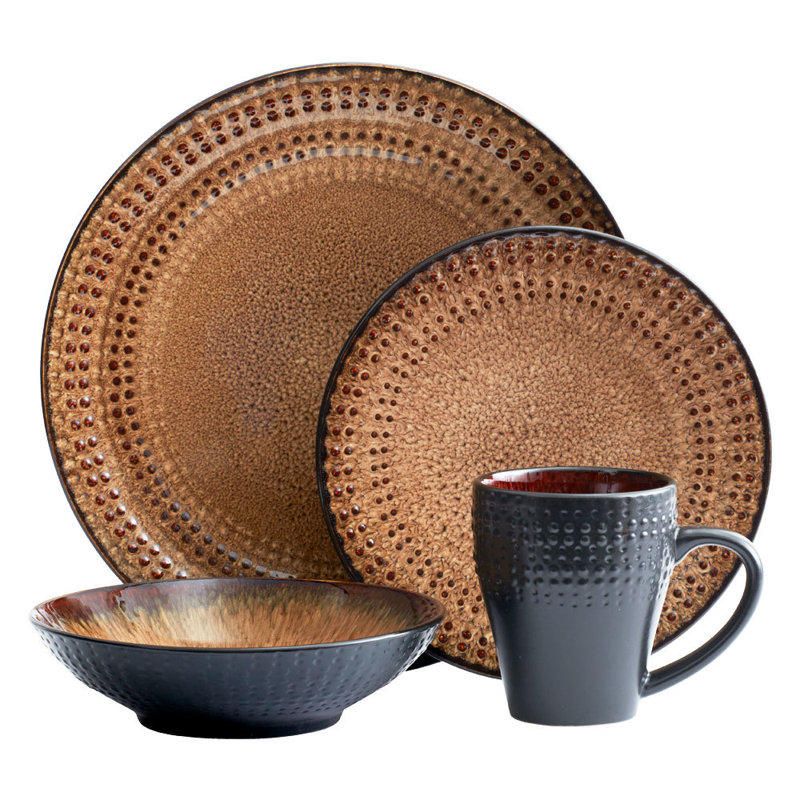 Pfaltzgraff Cambria 16-Piece Stoneware Dinnerware Set, Service for 4, Brown