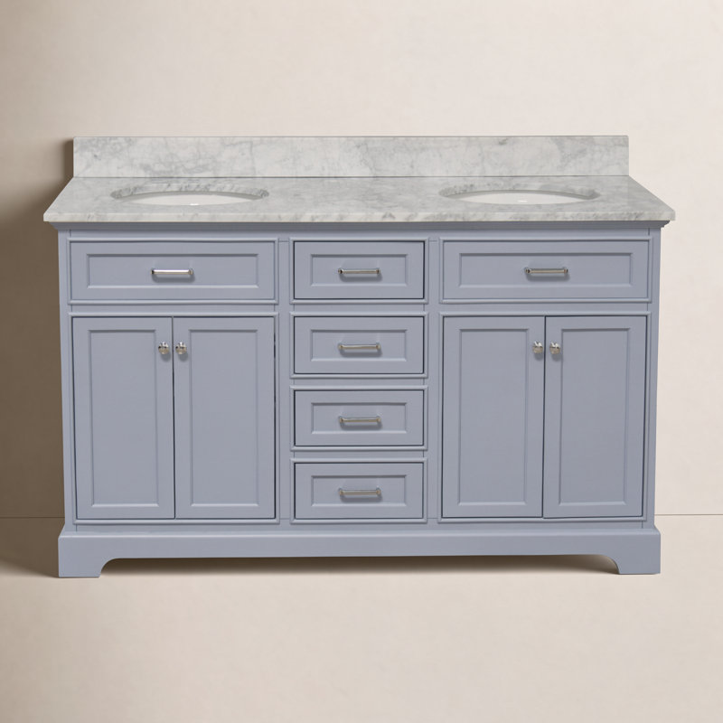 Ronnie 60'' Double Bathroom Vanity with Top, Carrara Marble, Powder Blue
