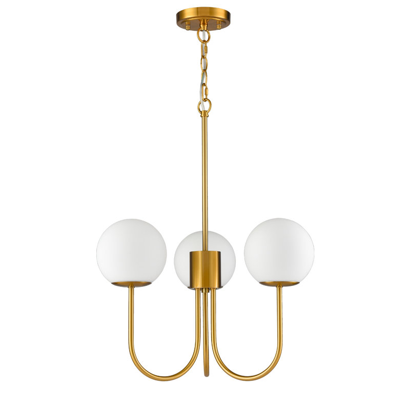 Lustre Mid-Century en laiton avec globe en verre laiteux, Laiton antique