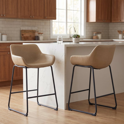 Tabouret de bar de 24 pouces avec siège et repose-pieds rembourrés avec cadre en fer robuste, idéal pour les comptoirs de cuisine et les bars à domicile