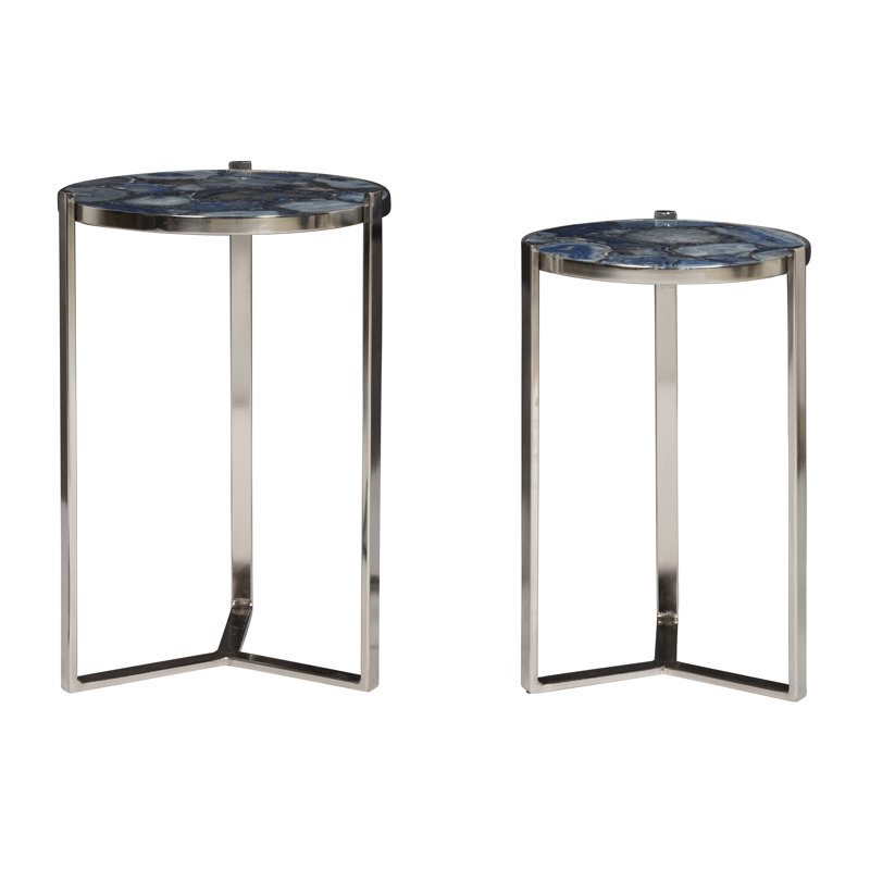 Blue Agate Gemstone Round Nesting Accent Tables