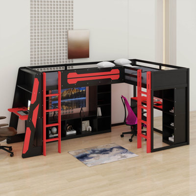 Base de lit simple avec lumières DEL RVB, ports USB, meuble télé et tablettes de rangement