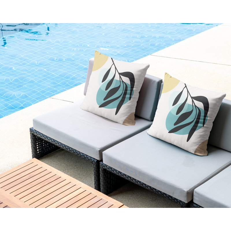 Jeté carré en polyester / mélange de polyester intérieur / extérieur, L 15 po x H 15 po, Turquoise, Beige