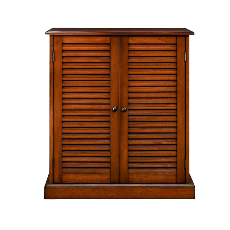 Armoire à chaussures en chêne avec 5 tablettes spacieuses, portes à persiennes et portes de rangement de couloir réglables, compactes pour l'installation