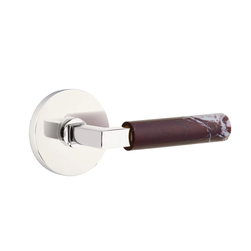 Ensemble de leviers d'intimité Emtek Select avec rosette à disque et tige carrée en L, levier en marbre Rosso Levanto (CF)