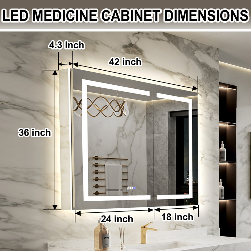 Pharmacie à DEL encastrée / à fixation en surface avec miroir et mise hors tension GFCI, 42"