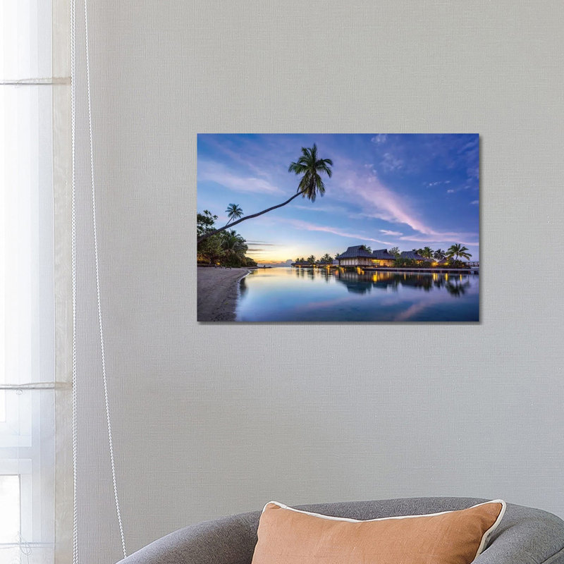 Sunset At A Luxury Beach Resort On Moorea, French Polynesia by Jan Becke - Wrapped Canvas Print, 66.04 cm H x 45.72 cm W