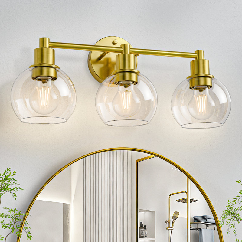 Luminaire de salle de bain à intensité variable, Doré, H 8,5 po x l 20 po x P 6 po, Trois lumières