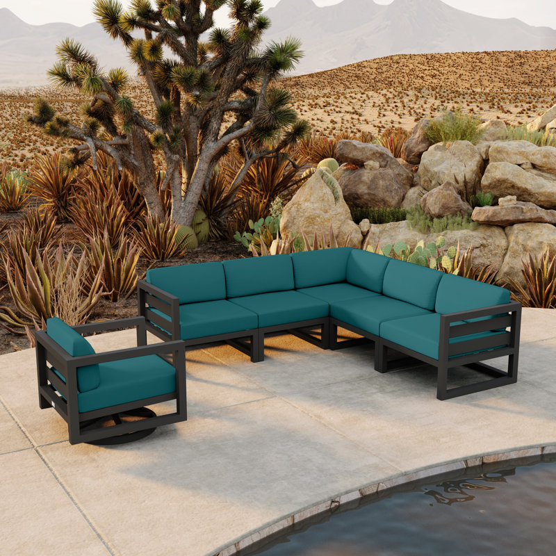 Avion 6 Piece Sectional Set With Swivel, Canvas Charcoal Sunbrella® Canvas, Slate