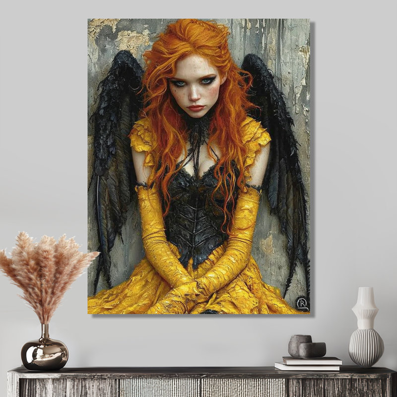 Art mural de salon gothique rousse Pixie Black Wings - ailes d'ange, Toile tendue, H 44 po x l 34 po