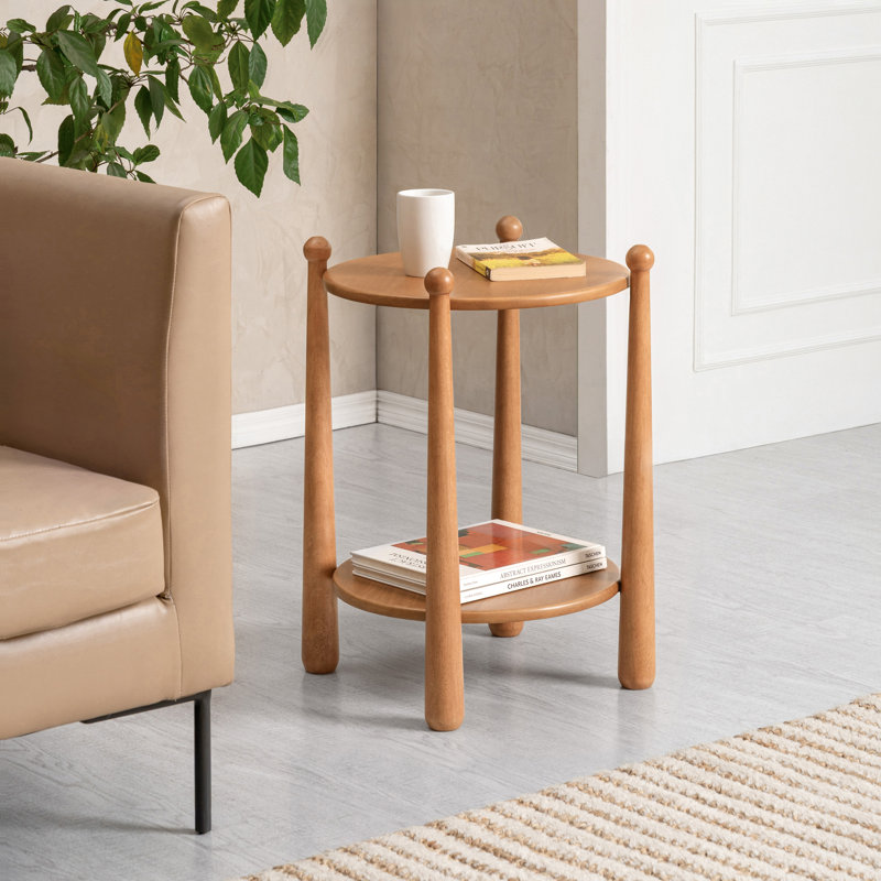 Table de bout en bois massif avec rangement à 2 niveaux Pablo, Ton moyen miel
