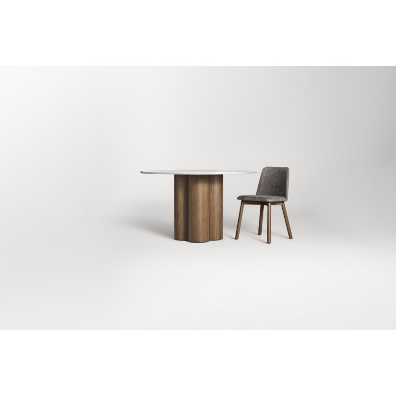 4 Quarter Round Marble Dining Table, 48" W x 48" L, Walnut
