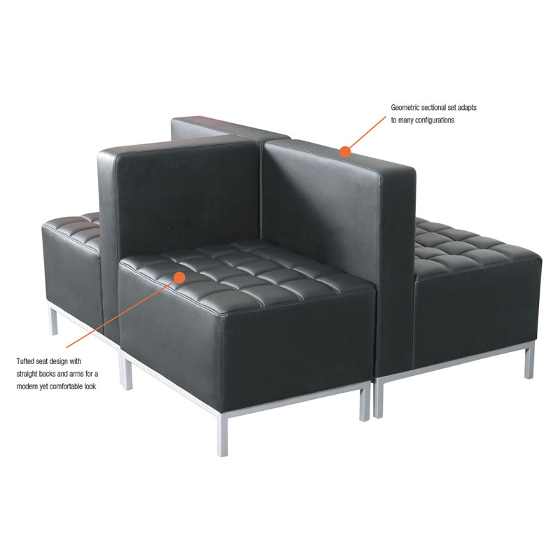Black Tufted Corner Reception Chair with Silver Metal Frame