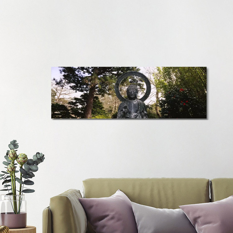 Statue Of Buddha In A Park, Japanese Tea Garden, Golden Gate Park - Wrapped Canvas Panoramic Print