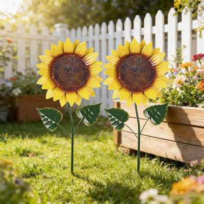 Ensemble de 2 piquets de jardin tournesol décoratifs