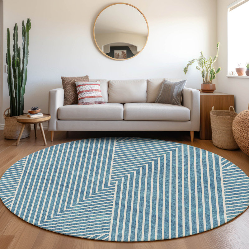 Premium Machine Washable Prisco Teal Rug, Round 8'