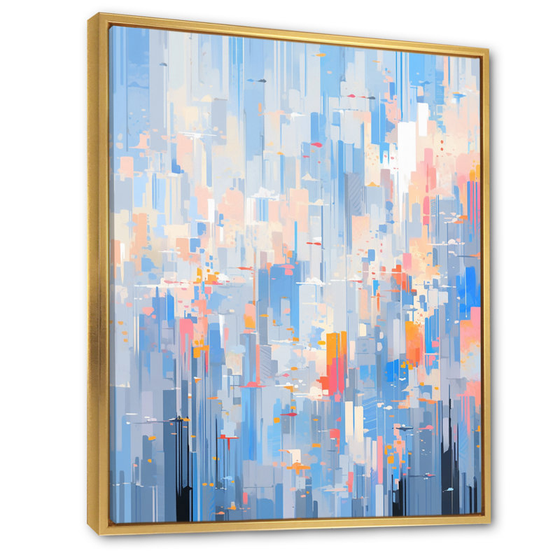"Blue Pink Interlocking Perspectives", reproduction d'art sur toile, Cadre flottant doré, H 40 po x l 30 po x P 1,5 po