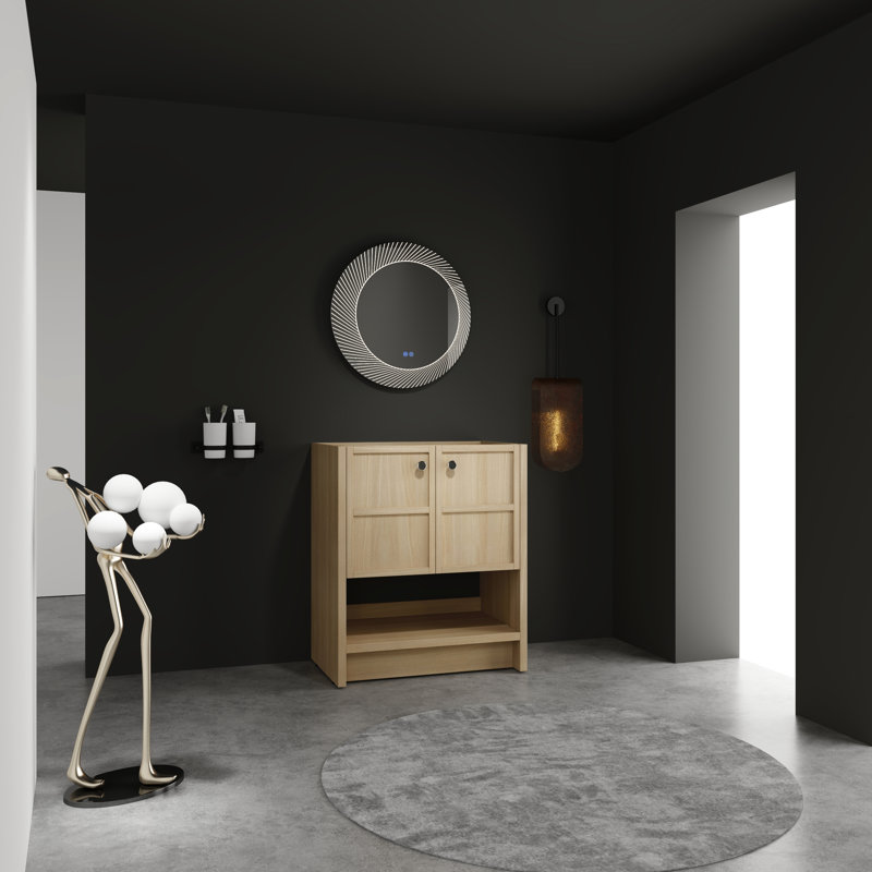 Meuble-lavabo autoportant de 30 po, contreplaqué de chêne avec 2 portes et rangement pratique pour articles de toilette