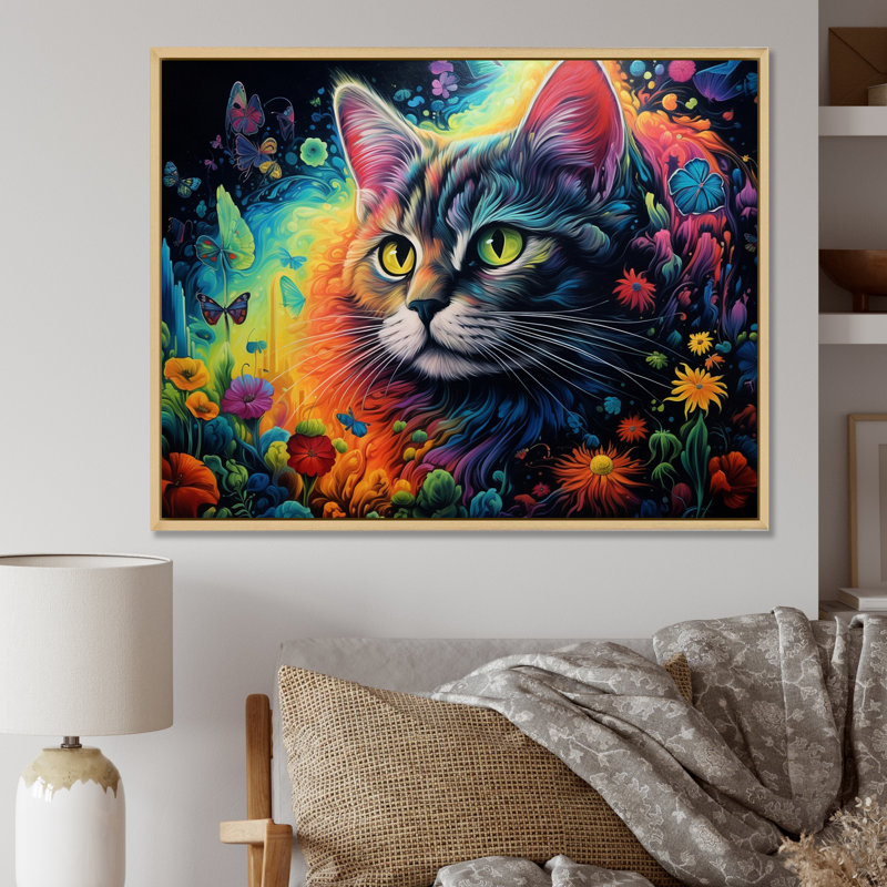 Portrait d'un beau chat gracieux - impression, Cadre naturel flottant, H 30 po x l 40 po x P 1,5 po