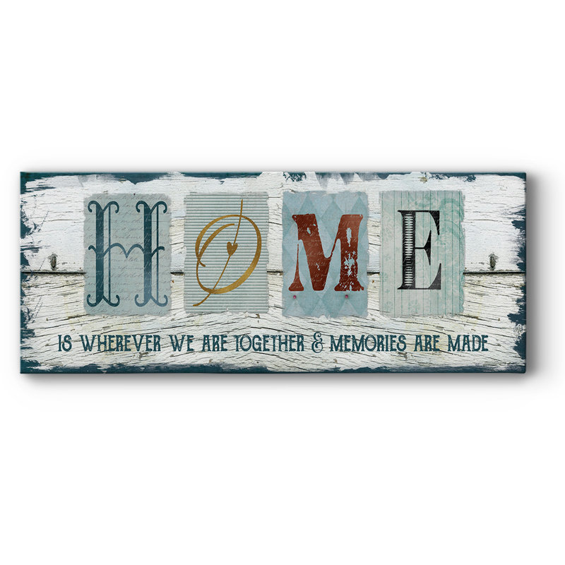 «Home Whereever We», art textuel sur toile, H 8 po x l 20 po x P 1,5 po