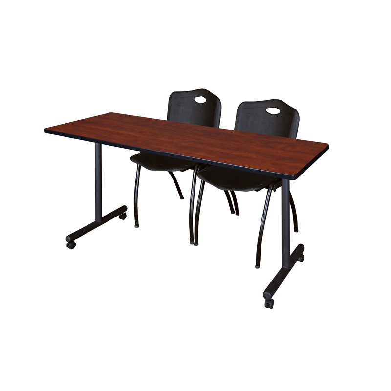 Table de formation mobile Nicklo, chaises empilables 2 M, Noir, Cerisier, H 29 po x L 84 po x l 24 po