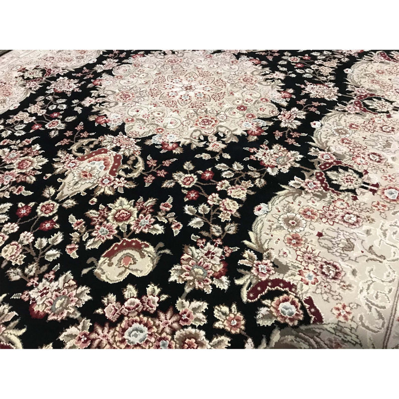 Hand-Knotted High-Quality Black and Taupe Area Rug