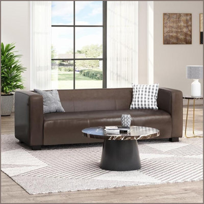 Canapé contemporain en tissu 3 places - Mobilier de salon moderne avec design de smoking | Brun foncé | Accoudoirs carrés | Pieds en bois de bouleau