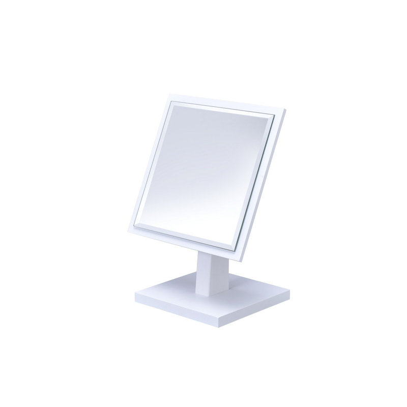 Miroir de salle de bain blanc à piédestal avec base en polyrésine et bois, grand miroir de maquillage rond de 9,5 pouces pour comptoir de salle de bain