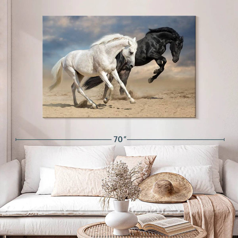 Chevaux noirs et blancs Brampt, H 34 po x l 51 po